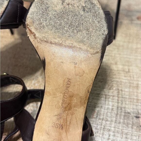 Manolo Blahnik brown leather high heel sandals - Picture 8 of 14